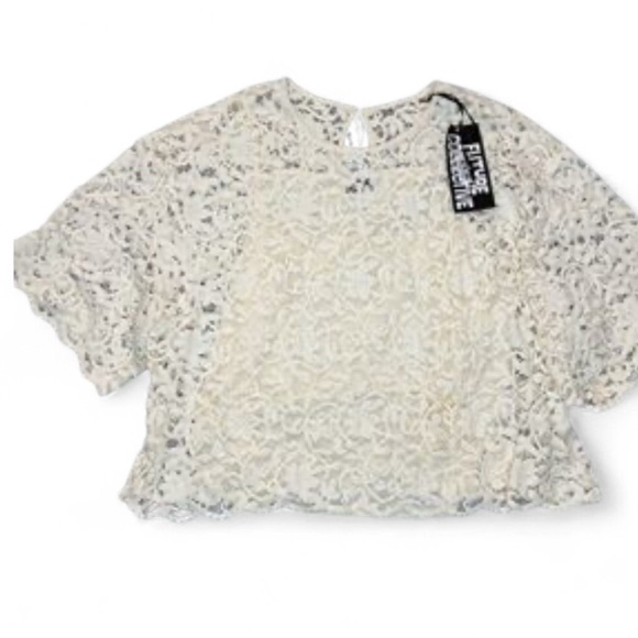 Future Collective Tops - 🌹Future Collective Short Sleeve Crochet Lace T-Shirt Size 2XL